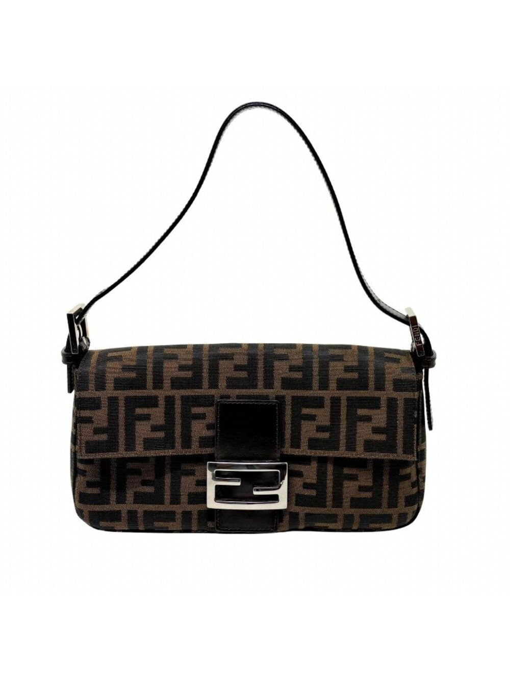 Fendi Zucca Baguette Brown Silver Canvas Leather 2454/26424/008 Handbag